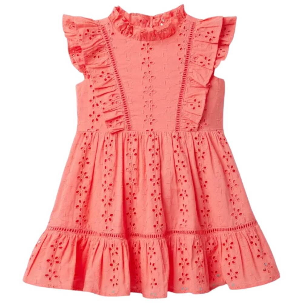Janie and Jack Eyelet Ruffle Dress Size: 4T Color: Coral